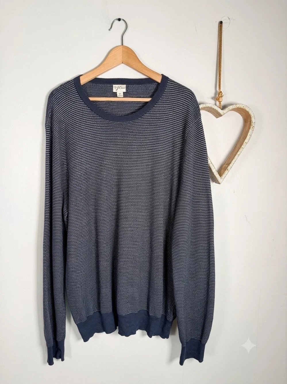 J. Crew Men's XL Blue Striped Knit Sweater 100% Cotton Crewneck Pullover